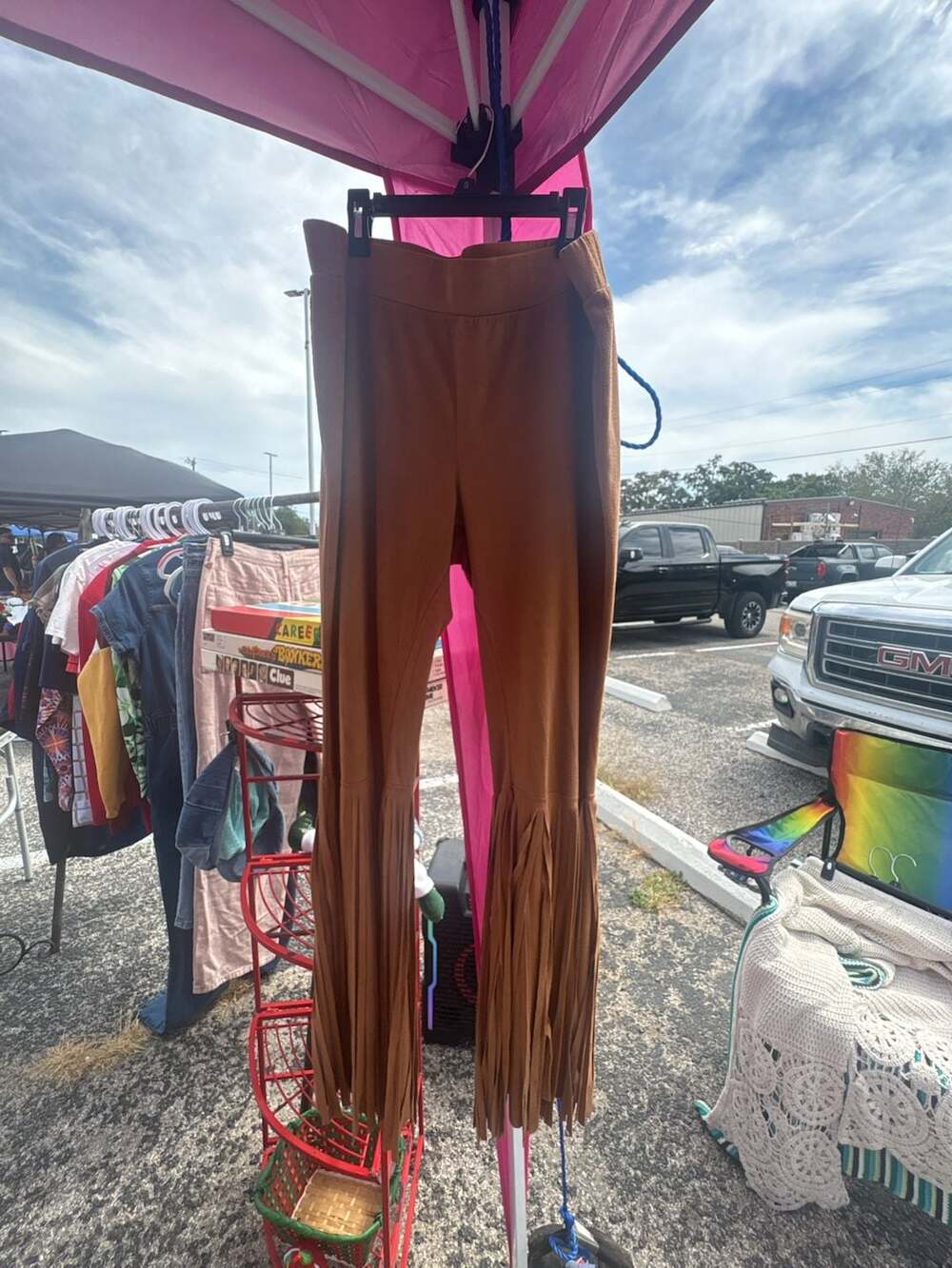 W.A.Y Fringe Pants Size XL Brown Suede Bell Bottom Trousers